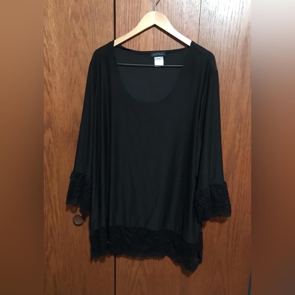 Slinky Brand Black Tunic with Lace Detail Size 3X Top Shirt Blouse